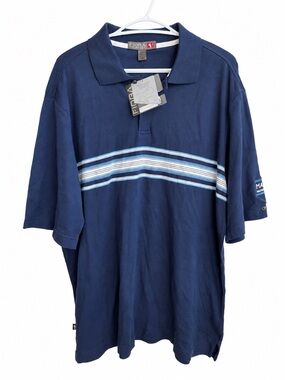 NWT FIDRA John Ashworth Men’s Size L Navy Striped Golf Polo Golfcore Dadcore